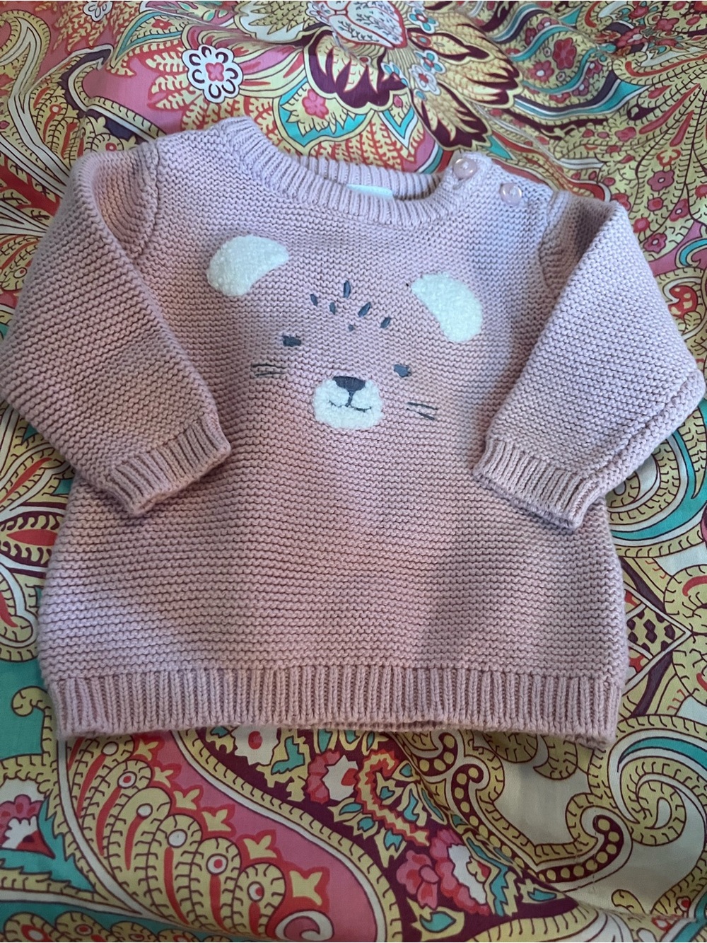 Carter's Dusty Pink Knit Baby Sweater with Bear Face